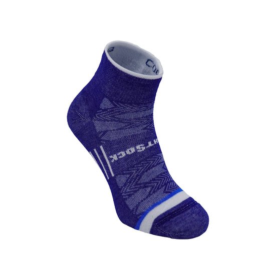 CoolMesh two style, Quarter height, Dark Blue sock with white accents.